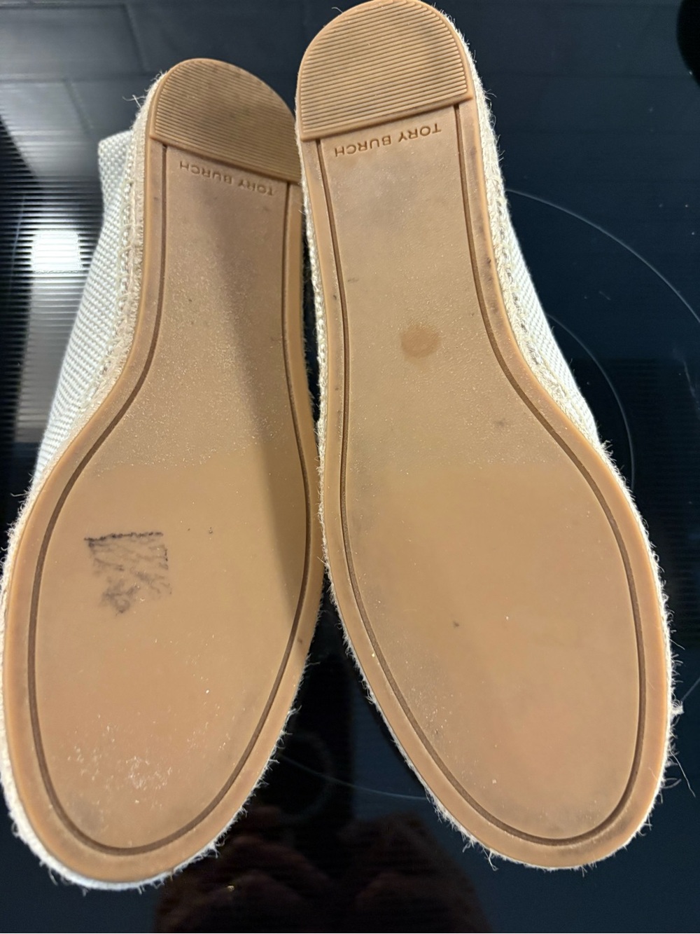 Tory Burch Canvas Espadrille Slip-Ons with Tan Leather Cap Size 8.5 EUC - Picture 3 of 3
